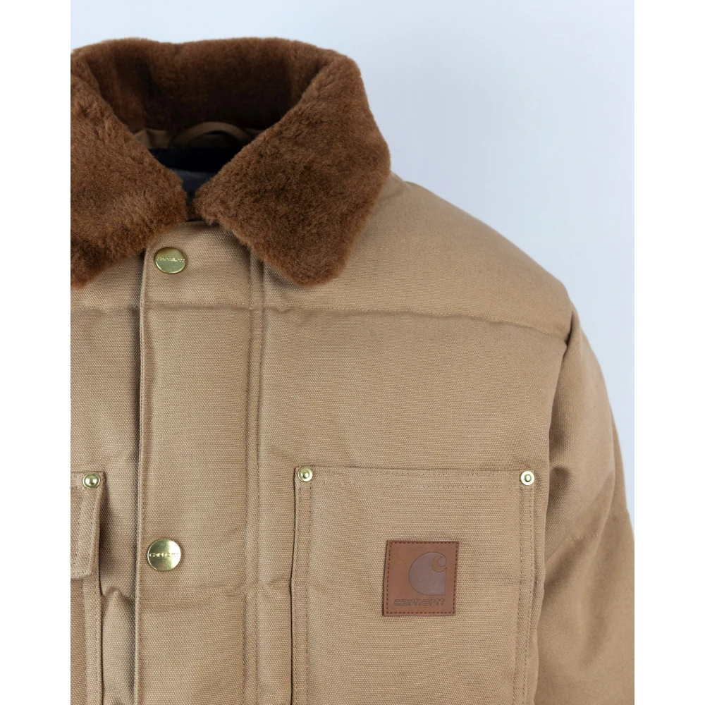 Carhartt WIP Waterdichte Canvas Jas met Bontkraag Beige Heren
