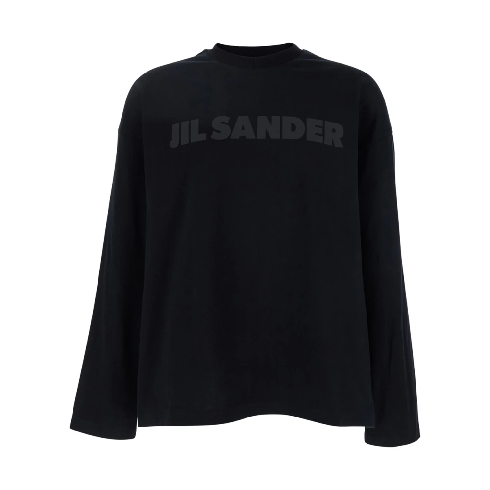 Jil Sander Zwart Logo Print Katoenen T-shirt Black Heren