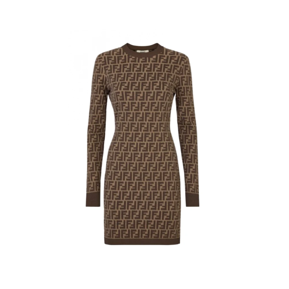 Fendi Korte Jacquard Katoenen Jurk met FF Motief Brown Dames