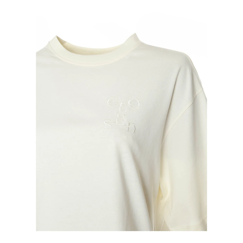 closed Cropped T-shirt met geribbelde halslijn Beige Dames