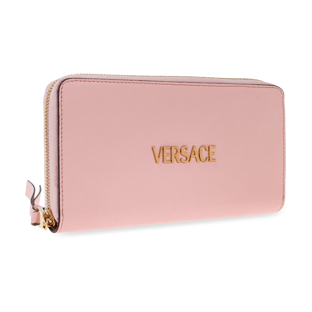 Versace Leren portemonnee met logo Pink Dames