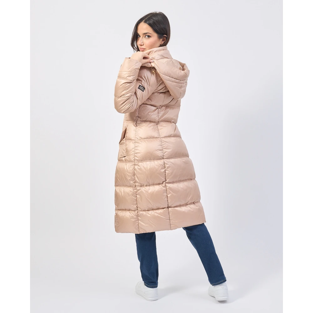 YES ZEE Lang gewatteerde jas met capuchon en riem Beige Dames