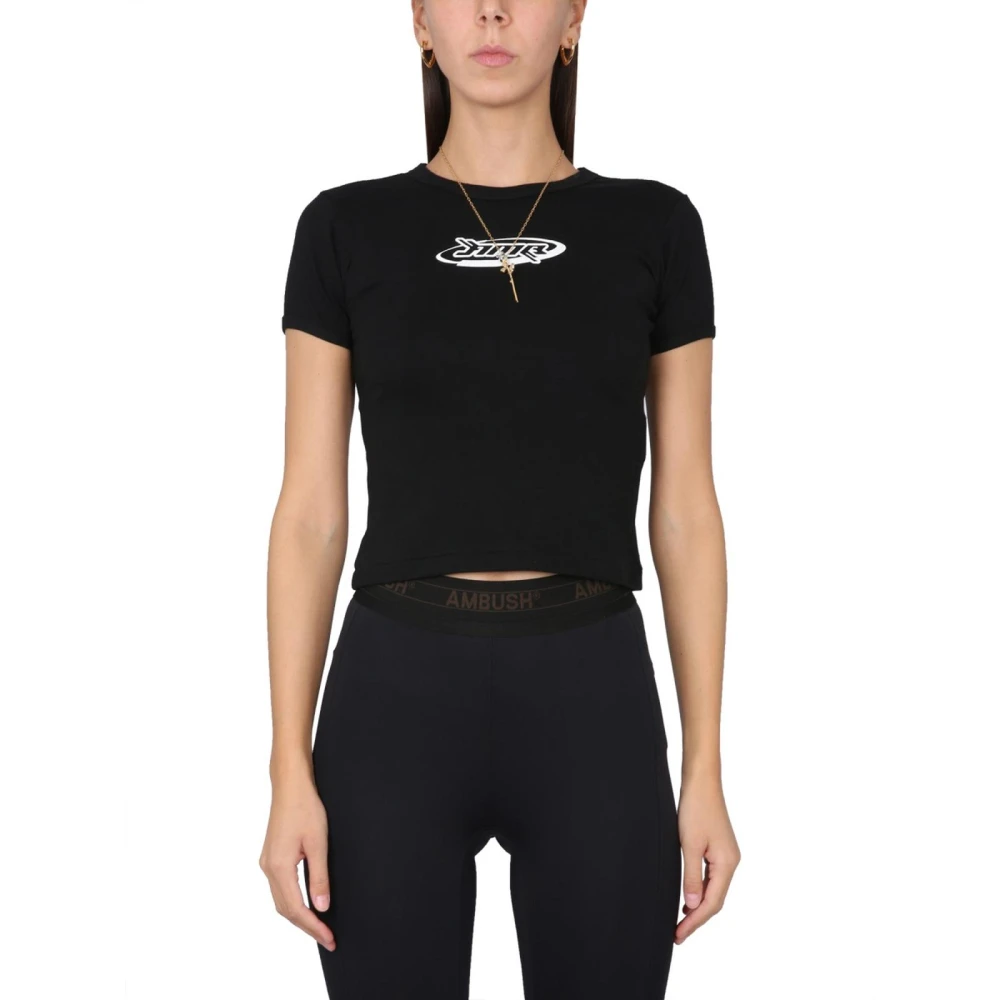 Ambush Women's Black Logo Graphic Cropped T-Shirt