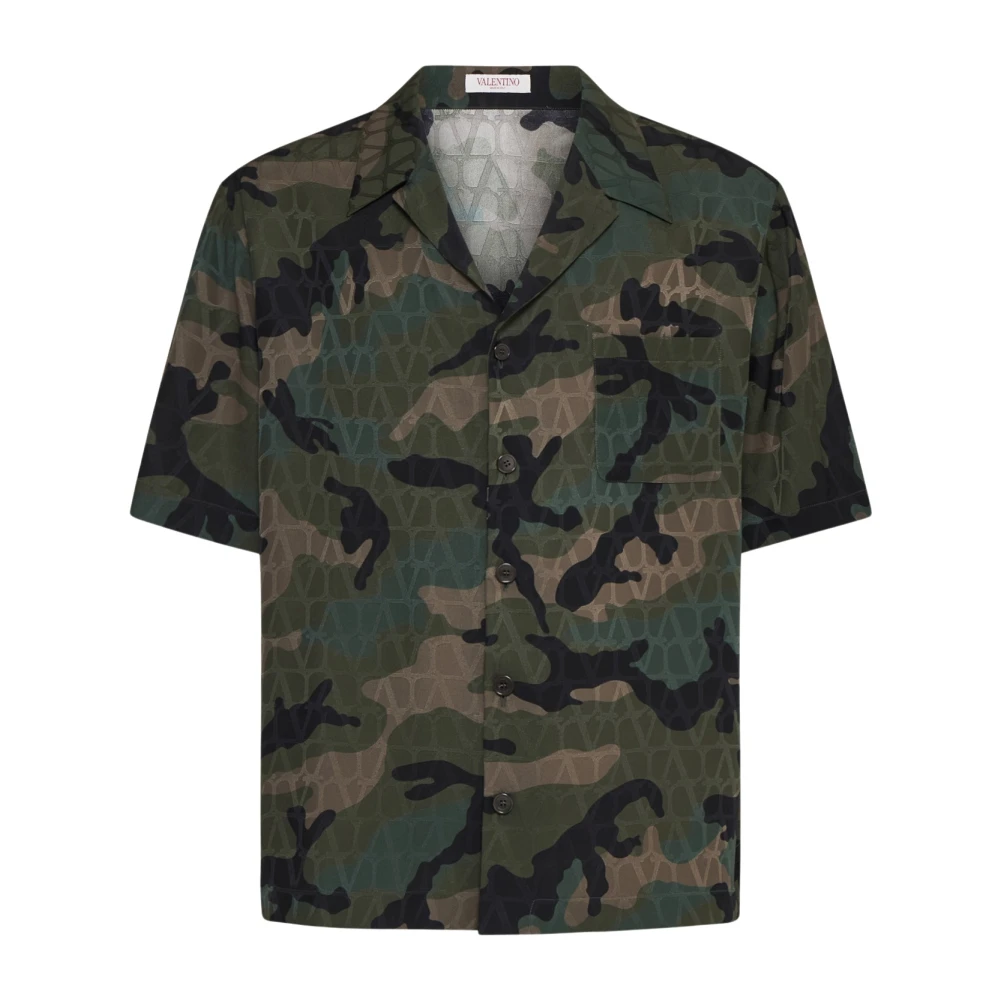 Valentino Iconographe Camouflage Zijden Shirt Green Heren