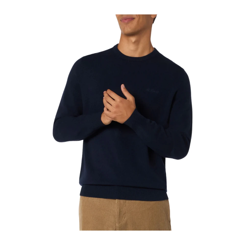 Saint Barth Blauwe Ronde Hals Blend Trui Blue Heren