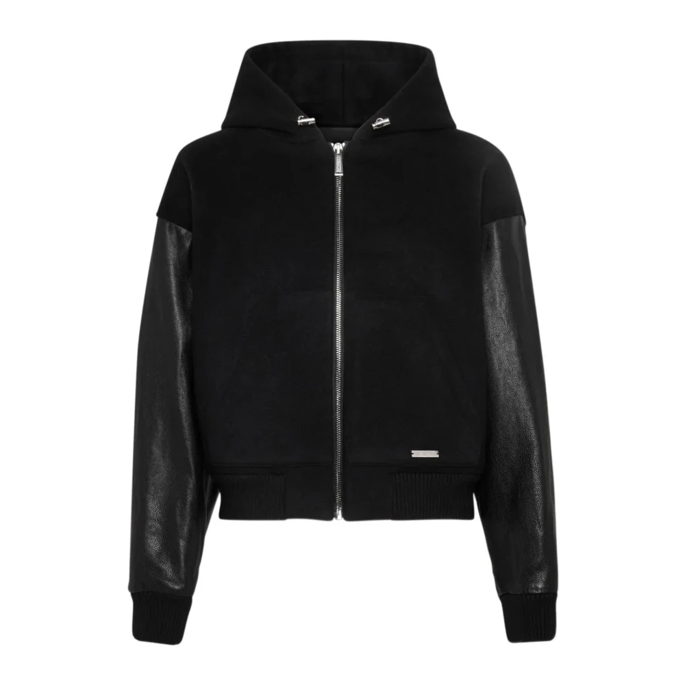 Dsquared2 Svart Huva Läderärm Kappa