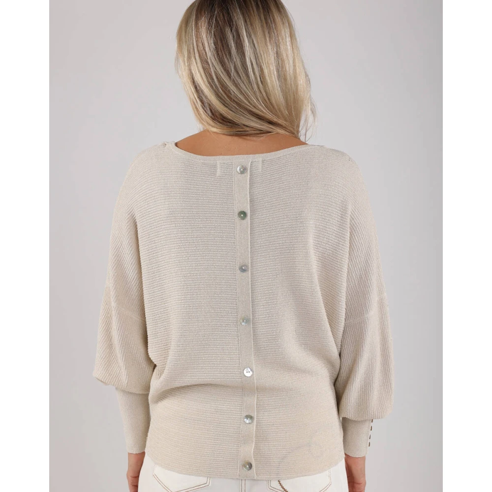 Nukus Batwing Lurex Pullover Beige Dames