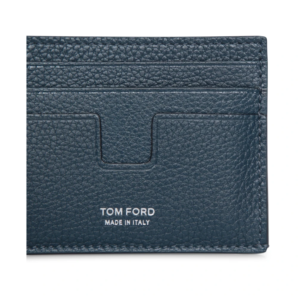 Tom Ford Blauwe Leren Kaarthouder Blue Heren
