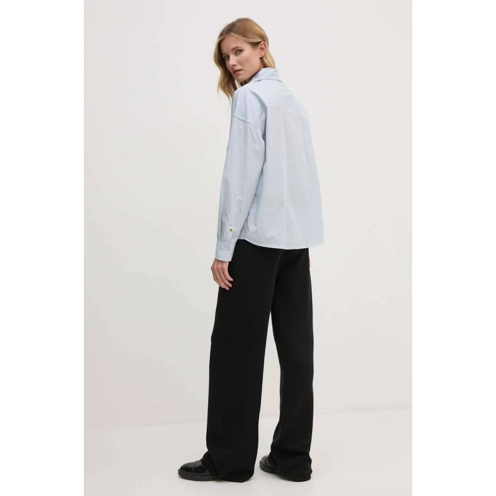 Pepe Jeans Gestreepte Hemelsblauwe Blouse met Strik Blue Dames