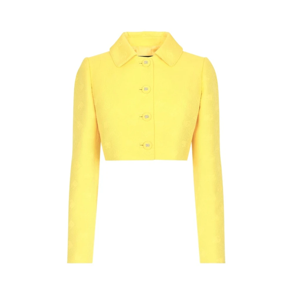 Dolce & Gabbana Women's Yellow Light Jackets, S, Monogram Jacquard Cropped Jacket