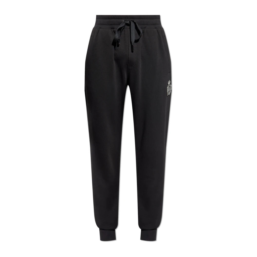 Dolce & Gabbana Uomo Nero - Pantaloni Della Tuta Con Applicazione - Trousers - L