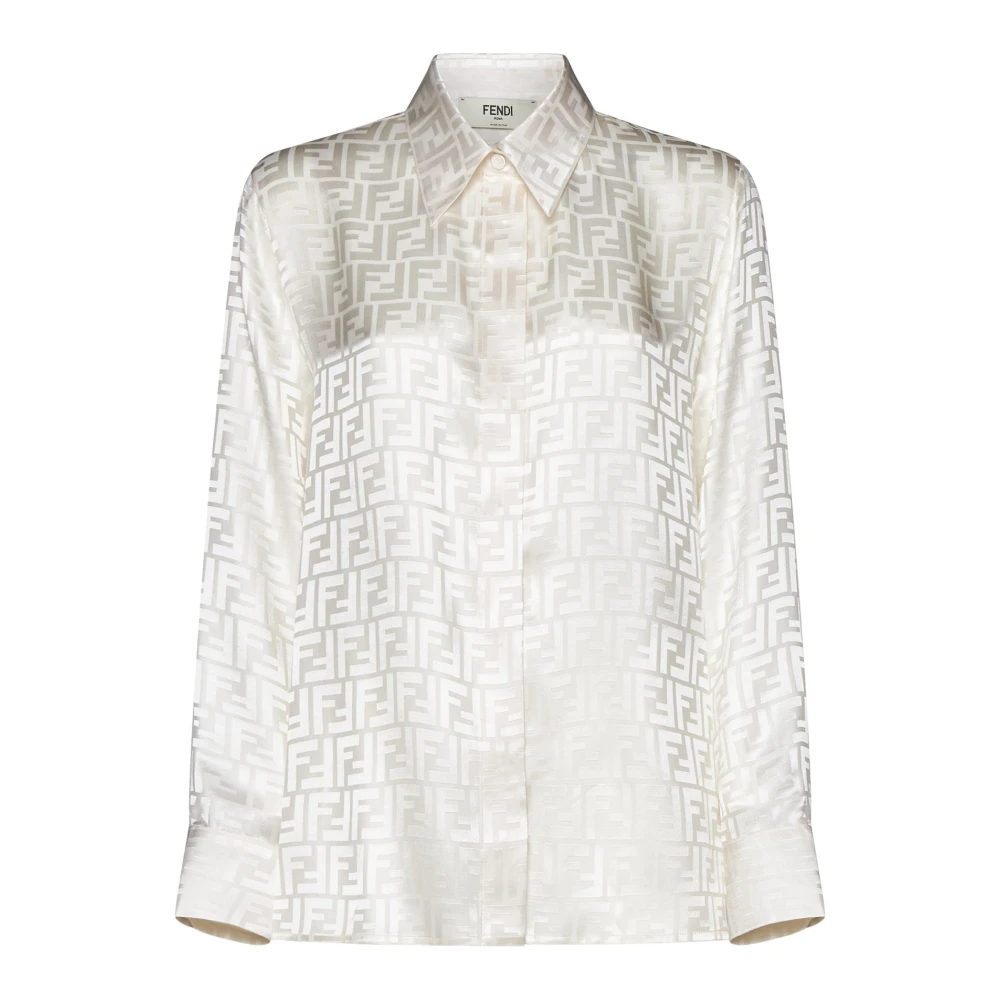 Fendi Women's Beige Ff Jacquard Silk Shirt - Shirts - M - Blouses & Shirts