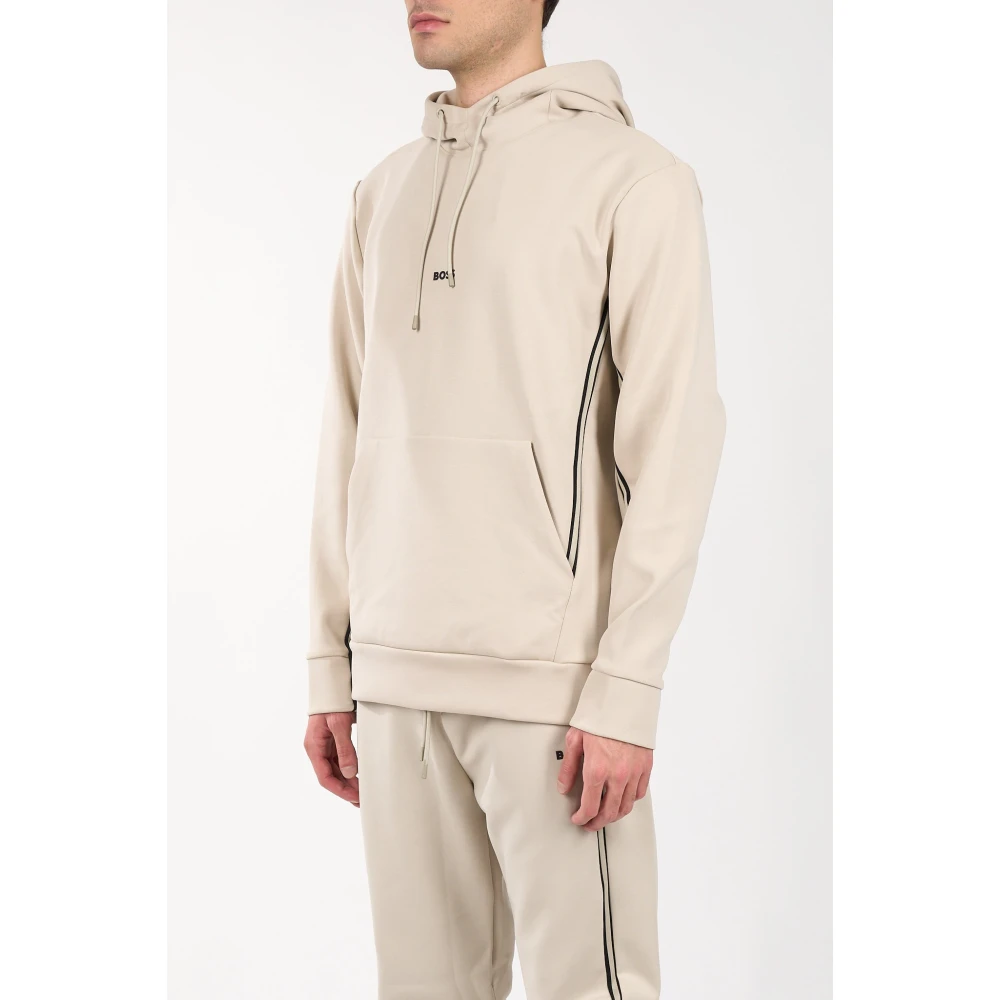 Hugo Boss Katoenen Hoodie met Frontlogo Beige Heren