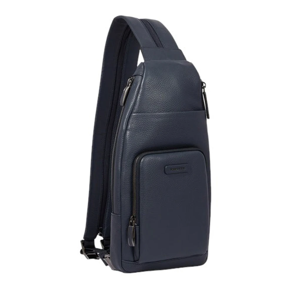Piquadro Blauwe leren crossbody rugzak Blue Heren