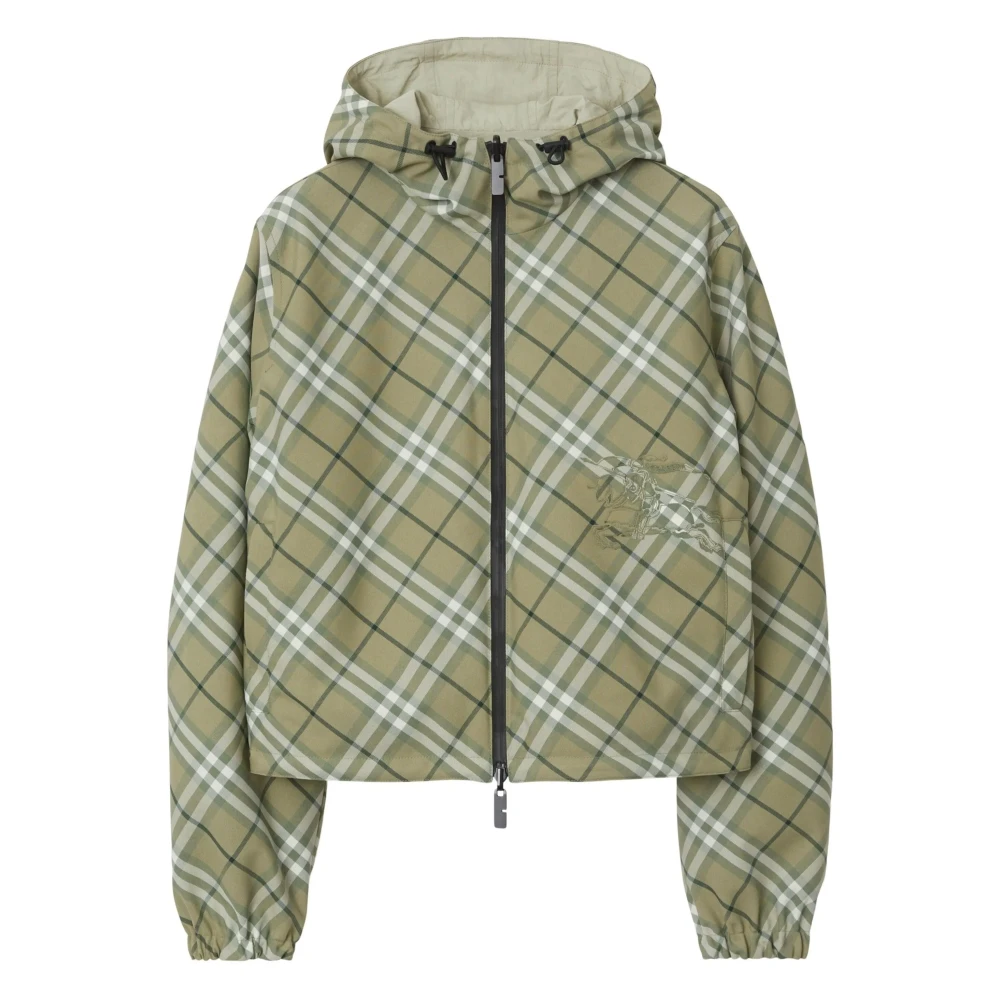 Burberry Groene Geruite Twill Jas met Capuchon Green Dames