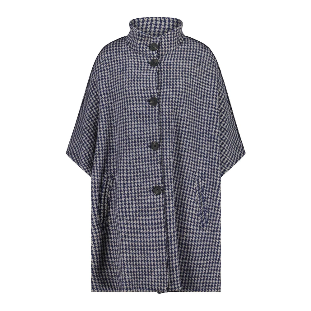 Rosso35 Mode Poncho med Klassisk Houndstooth Mönster Blue, Dam