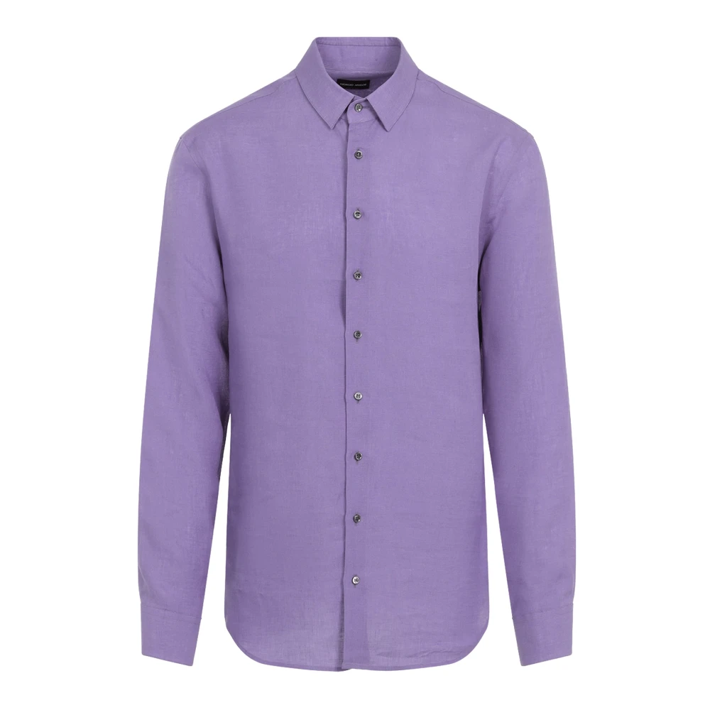 Giorgio Armani Men's Purple Regular-Fit Shirt In Linen