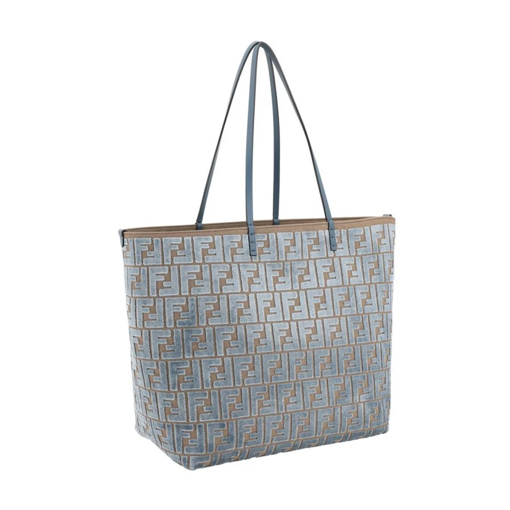 Fendi Chenille-patroon tote tas met leren handvatten Blue Dames