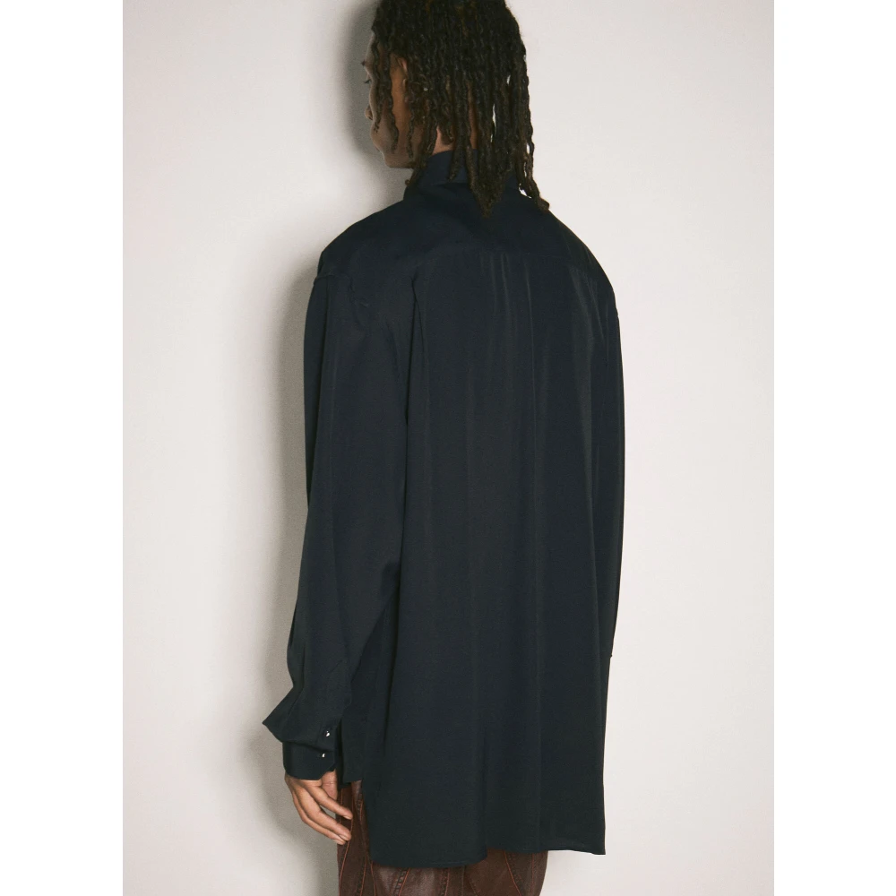 Mugler Viscose Shirt met Doorboorde Hardware Versiering Black Heren