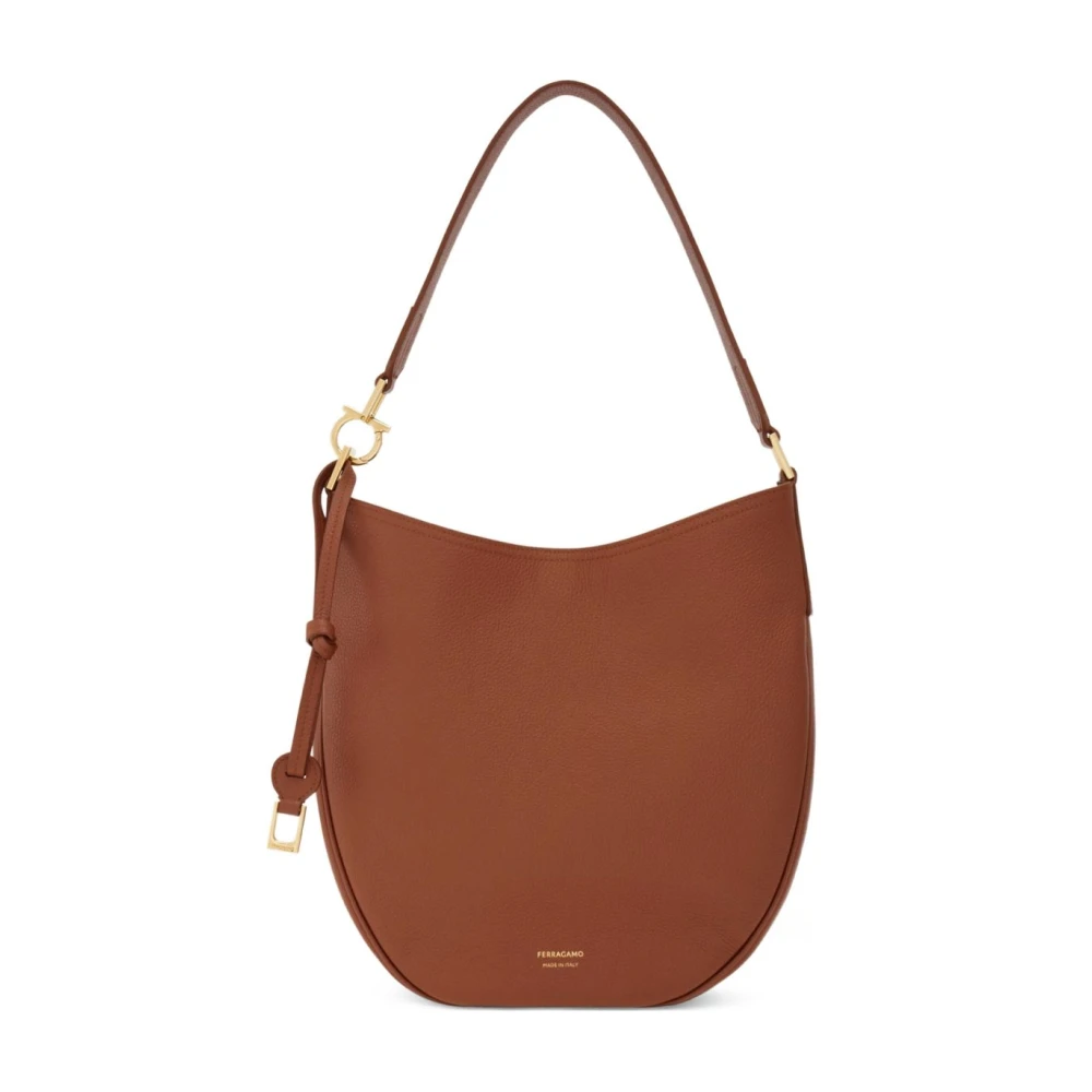 Ferragamo Shoulder Bags, Female, One Size, Leather Bags, Silk & Nylon Brown