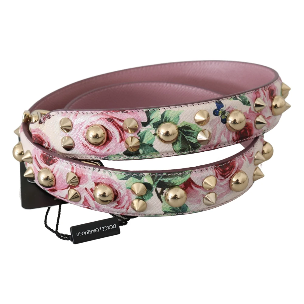 Dolce & Gabbana Women's Pink Floral Leather Stud Acry Shoulder Strap