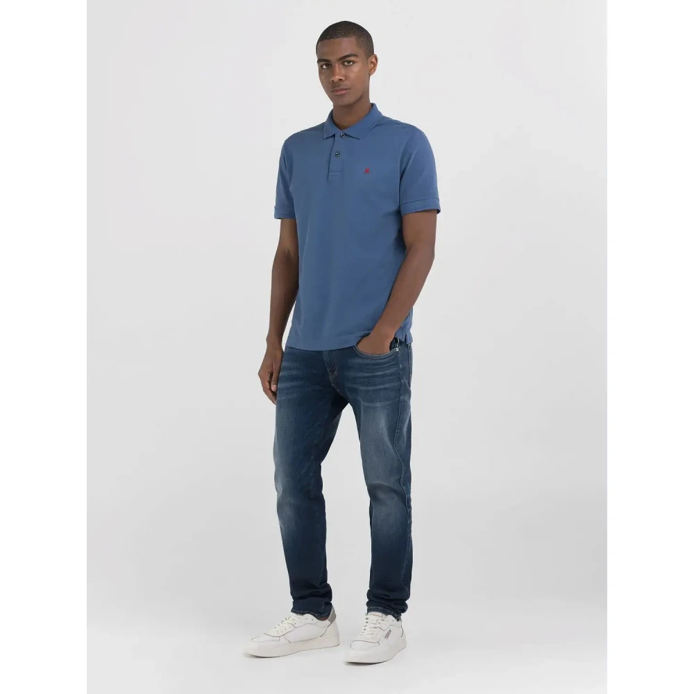 Replay Katoenen Polo Shirt met Korte Mouwen Blue Heren