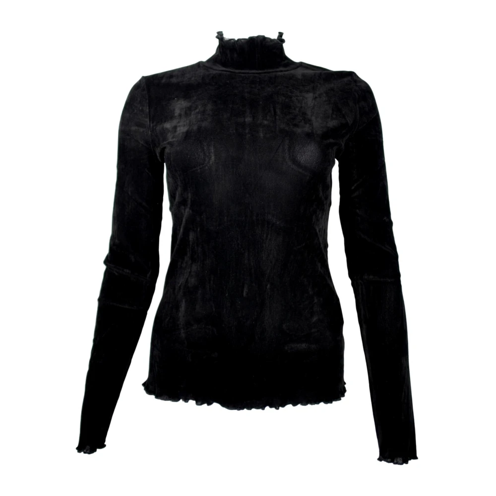 Hugo Boss Fluweel Mesh Coltrui Lange Mouwen Top Black Dames