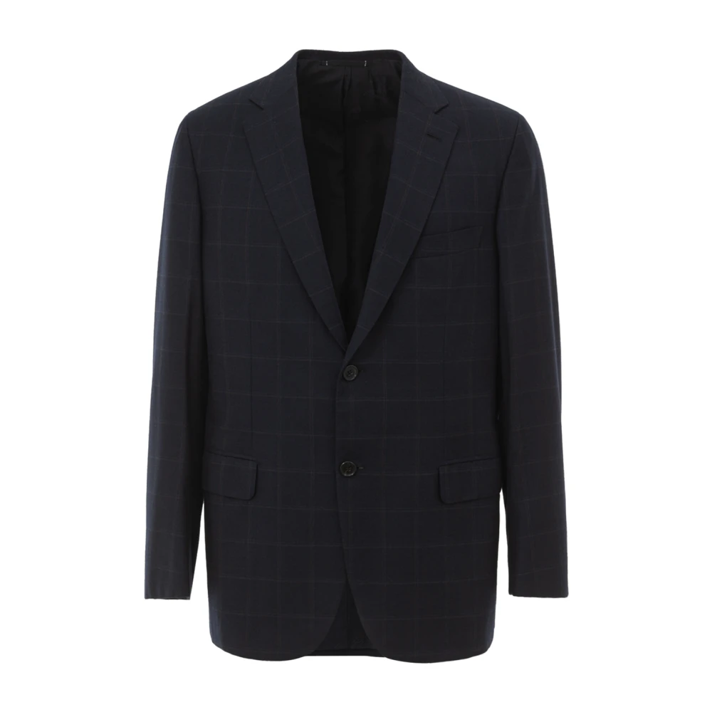 Brioni Geruite Monopetto Jas Ravello Stijl Blue Heren
