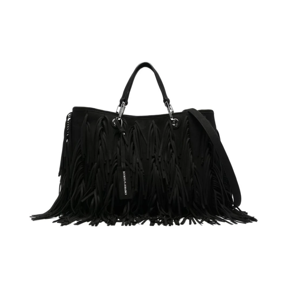 Emporio Armani Zwarte Franje Detail Schoudertas Black Dames