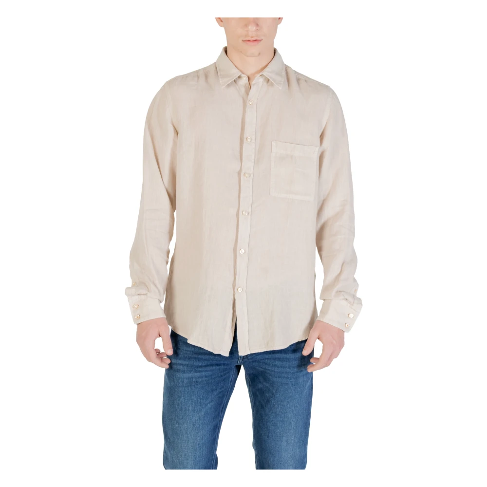 Hugo Men's Beige Elegant Linen Long-Sleeve Shirt