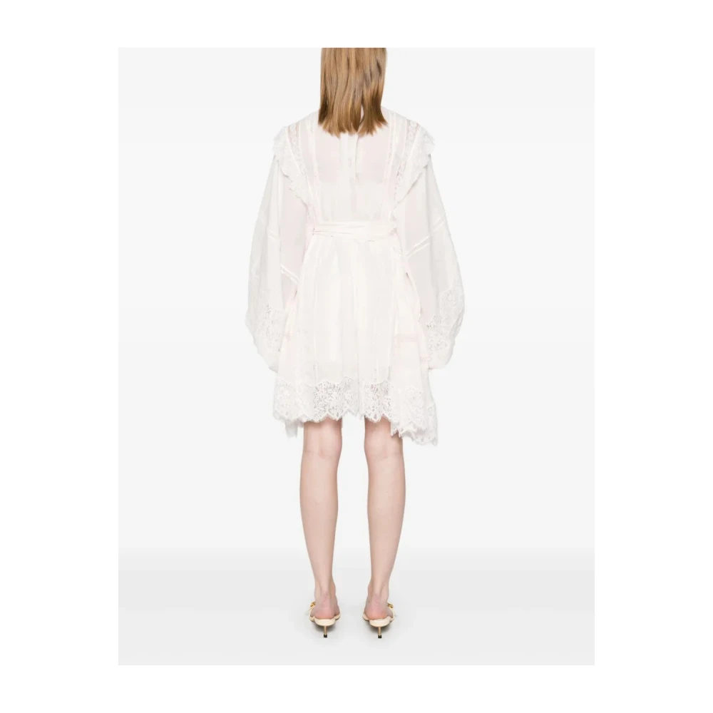Zimmermann Kanten Minijurk Korte Mouw White Dames