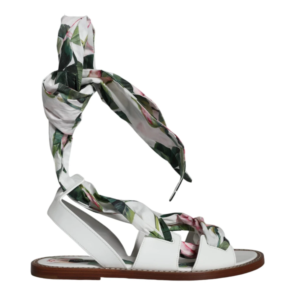 Dolce & Gabbana Women's Multicolor Flat Sandals, 3 Uk, Floral Print Ankle Wrap Sandals
