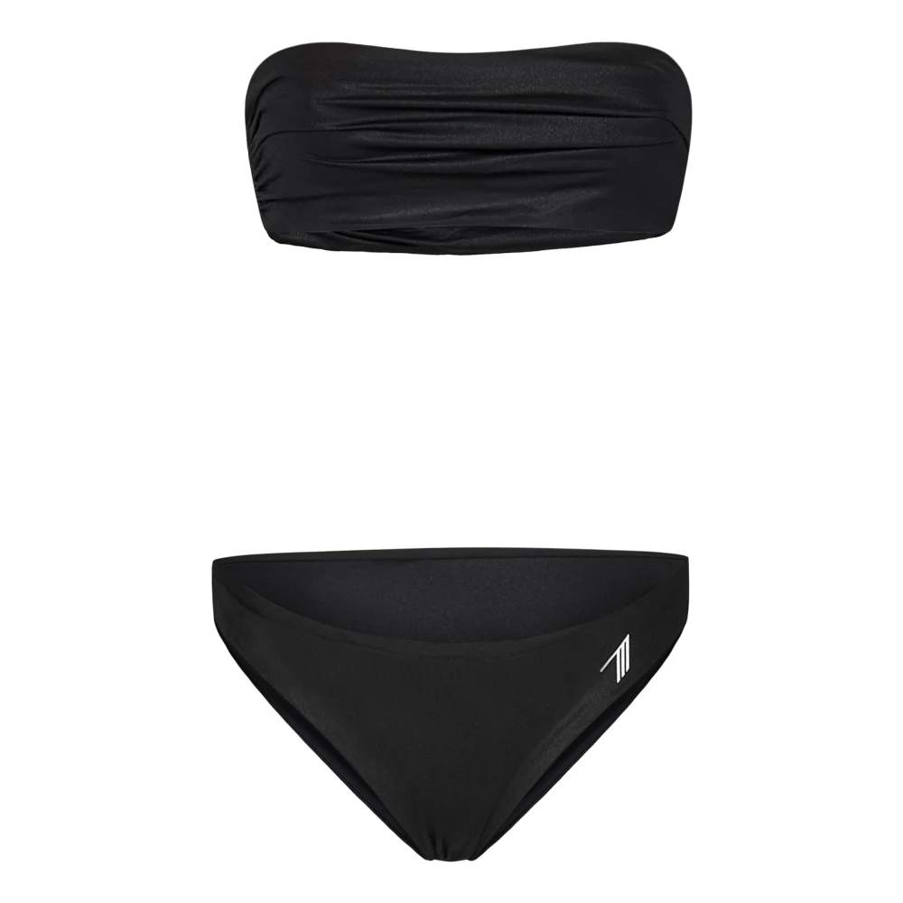 The Attico Svart Wet-Effect Lycra Bikini med Draperad Bandeau Topp Black, Dam