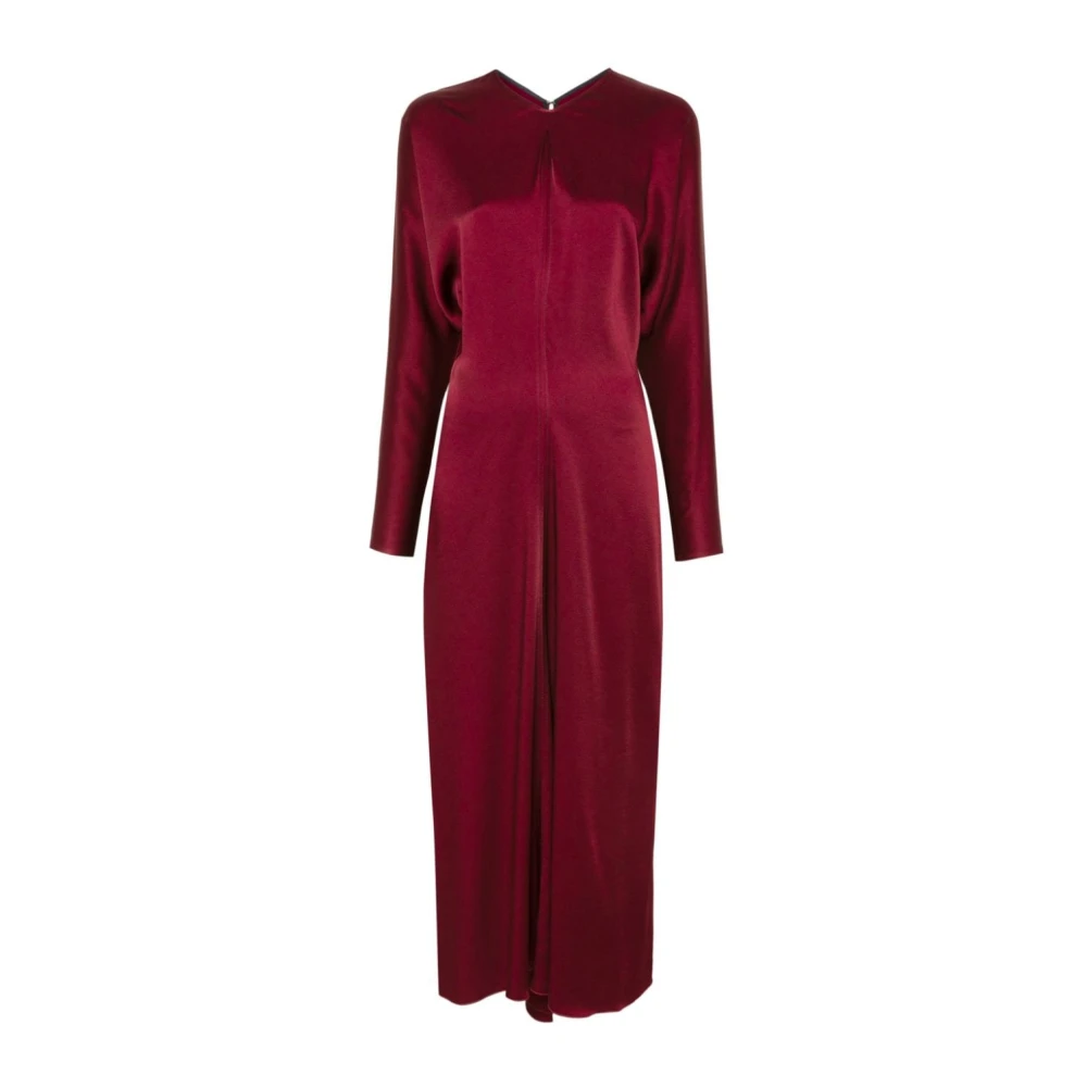 Victoria Beckham Ruby Satin Midi Jurk met Batwing Schouders Red Dames