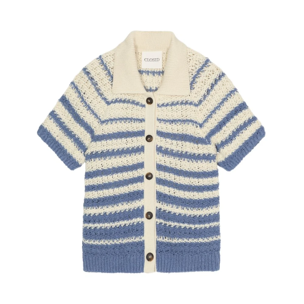 Closed Vrouw Blauw Truien & Vesten Dames, S, Gestreept Cardigan Met Korte Mouwen