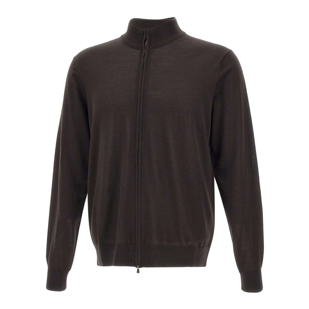 Filippo De Laurentiis Merino Wol Trui Bruin Rits Kraag Brown Heren