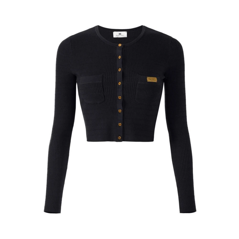 Elisabetta Franchi Women's Black Cardigans, L, Micro-Braided Knit Cardigan