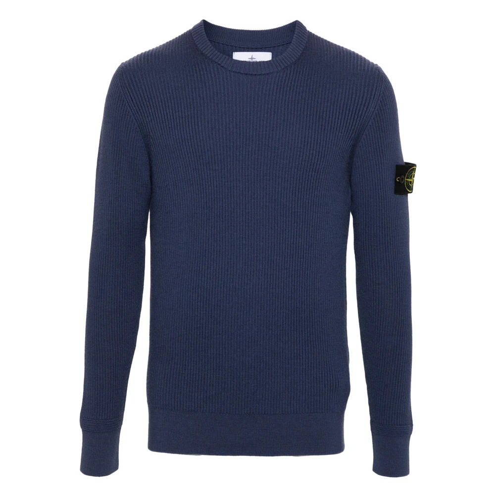 Uld Crewneck Sweater med Vandret Bånd Design