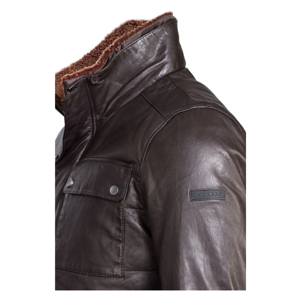 Bugatti Stijlvolle leren jas met stiksels Brown Heren