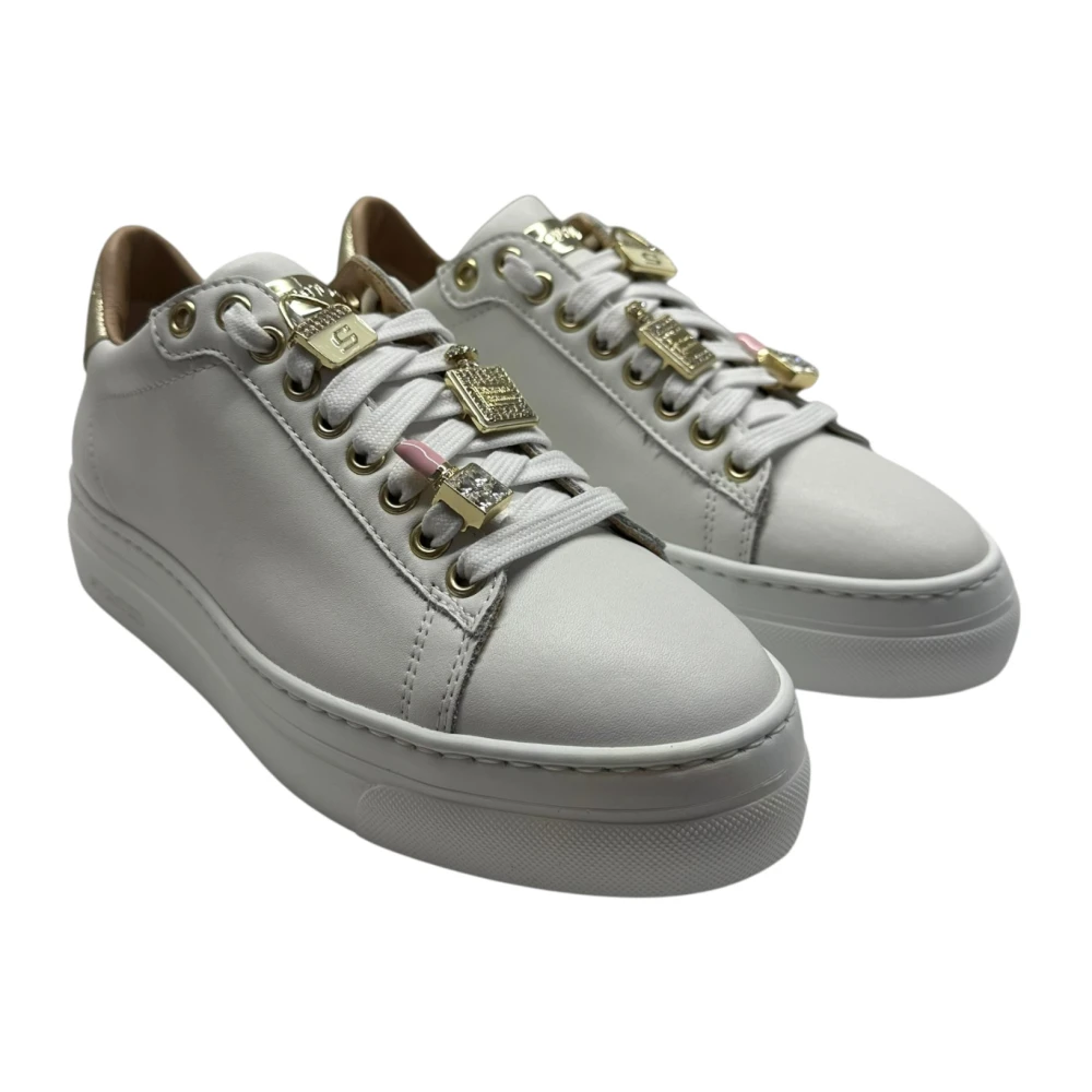 Stokton Witte leren sneaker met verwijderbare accessoires White Dames