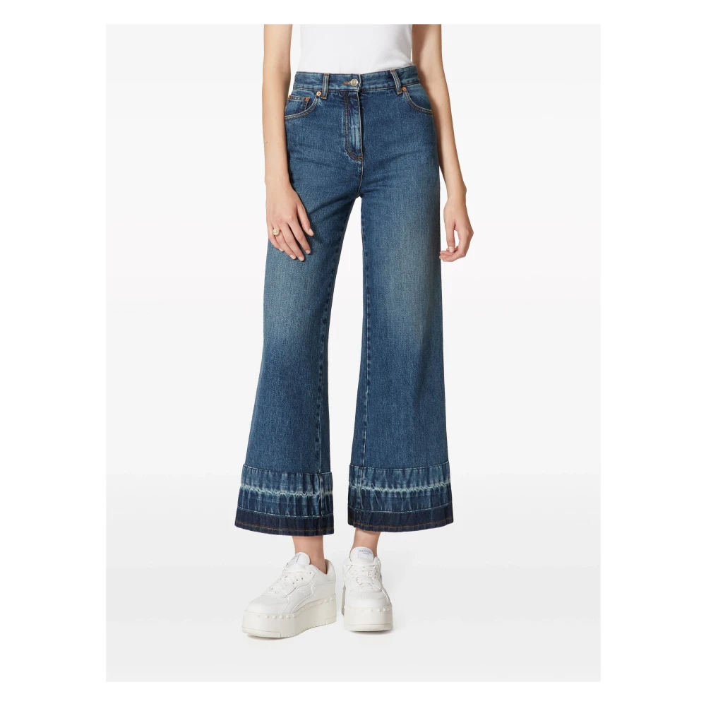Valentino Garavani Blauwe Denim Jeans met Gouden V-Detail Blue Dames