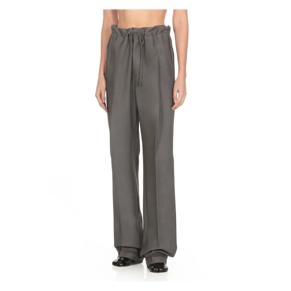 Maison Margiela Grijze Wol Mohair Broek met Koordjes Gray Dames