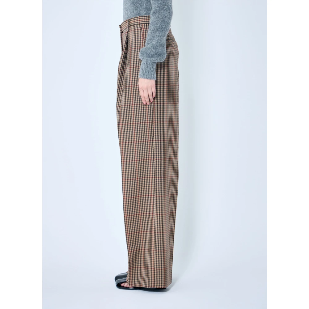 Dries Van Noten Wollen geruite broek met voorplooien Multicolor Dames