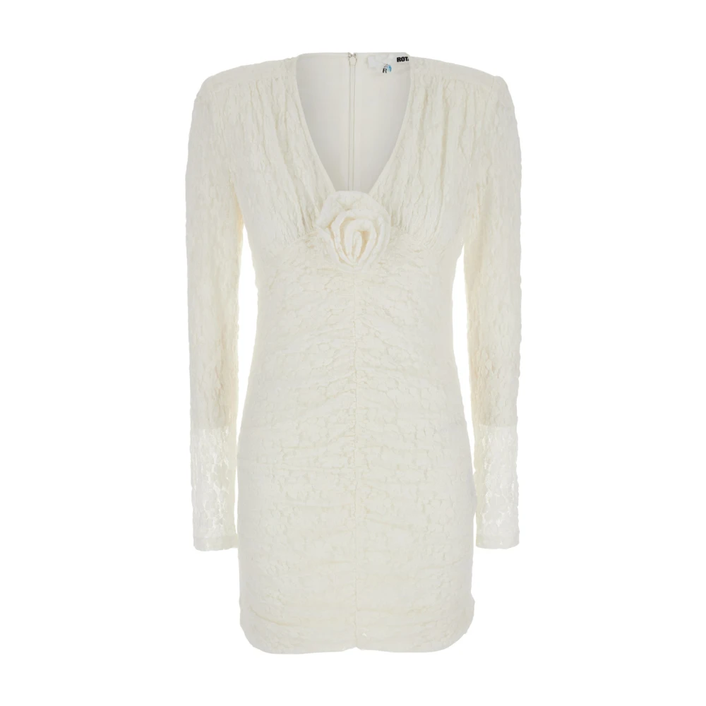 Rotate Birger Christensen Kanten Mini Jurk met V-hals White Dames