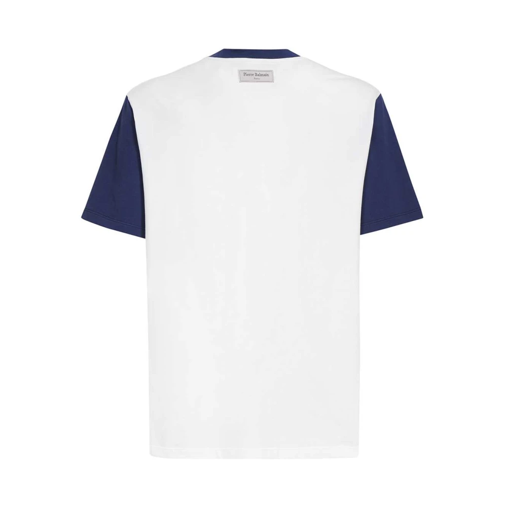 Balmain Katoenen Logo T-Shirt Geribbelde Halslijn White Heren