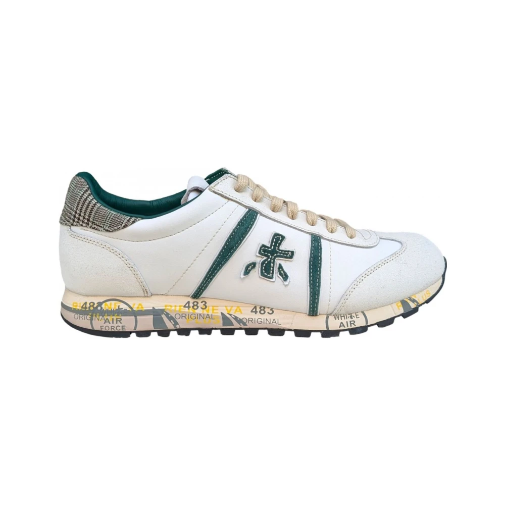 Premiata Witte leren sneaker met groene accenten Heren Schoenen Veelkleurig Multicolor