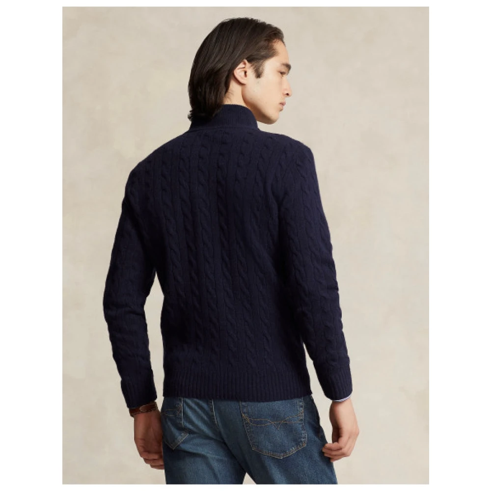 Polo Ralph Lauren Twisted Wool en Cashmere Half-Zip Sweater Blue Heren