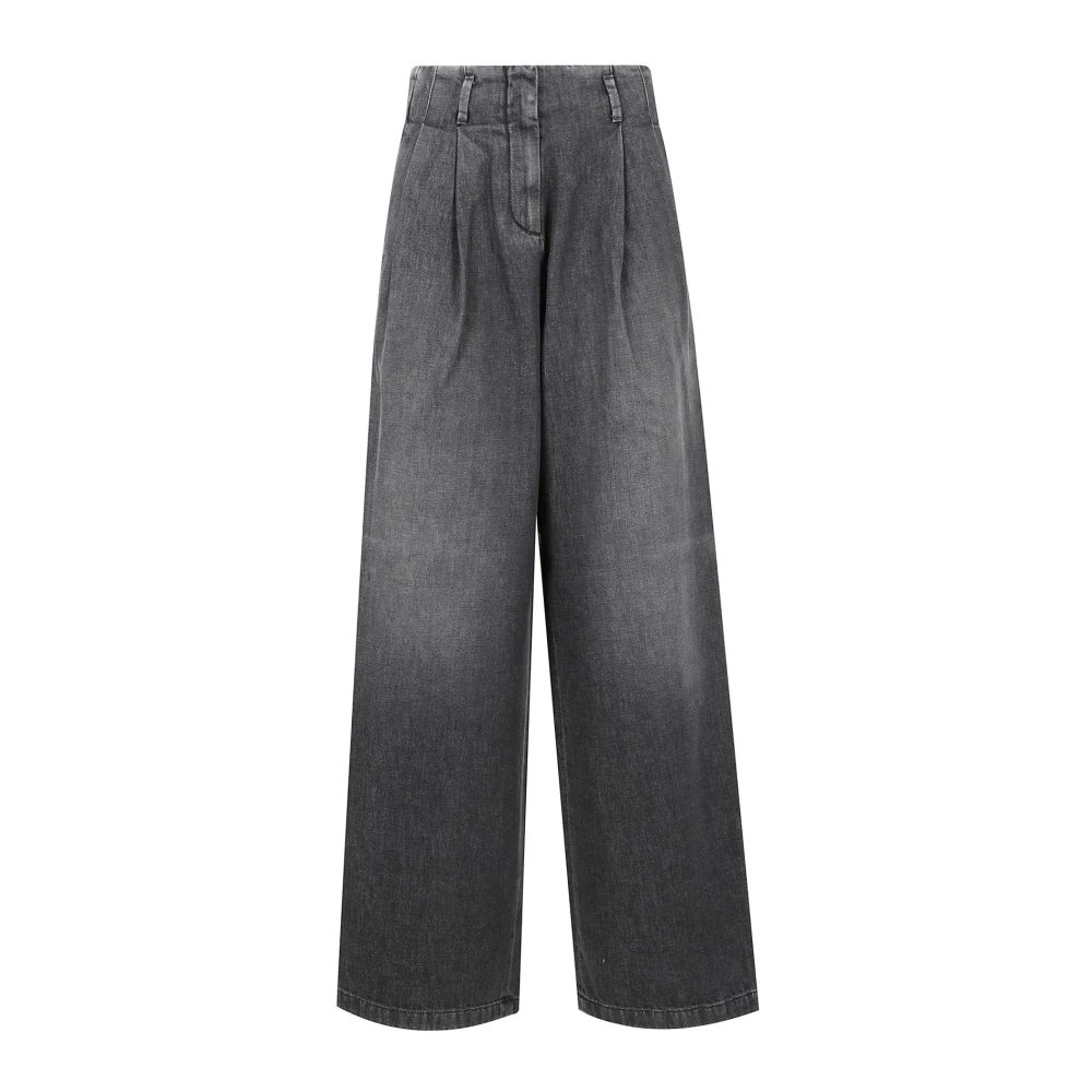 Golden Goose Klassieke Wide Leg Broek in Medium Wassing Gray Dames
