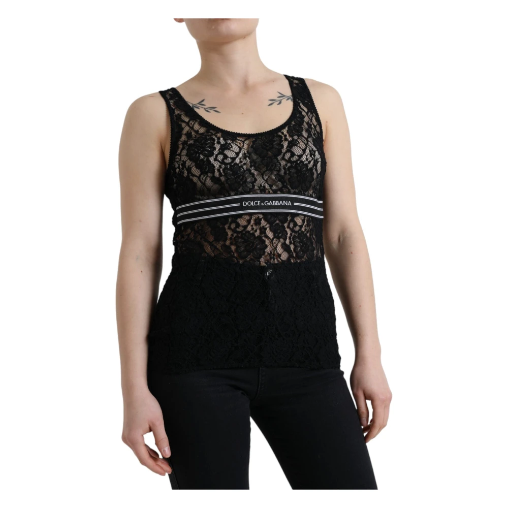 Dolce & Gabbana Elegante kanten tanktop met logodetail Black Dames