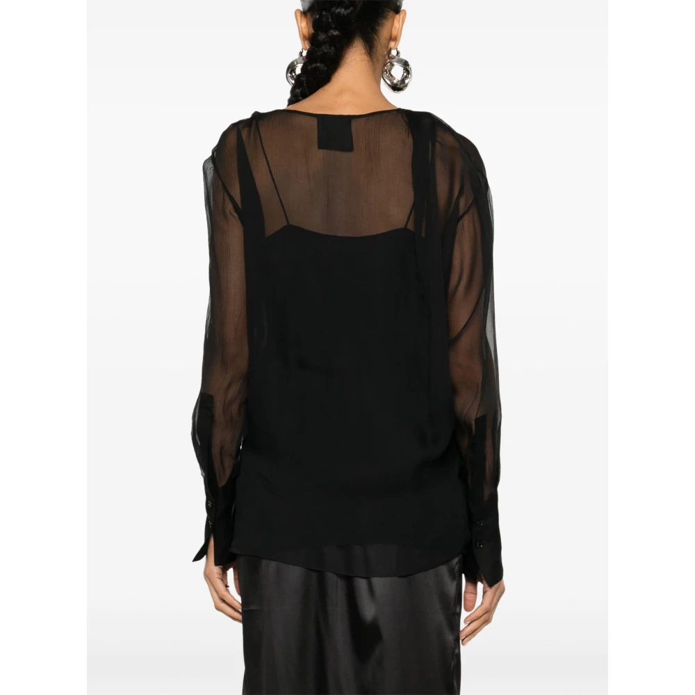Givenchy Zwarte Zijden Chiffon Wrap Blouse Black Dames